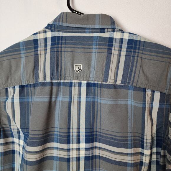 Kuhl Blue and Gray Plaid Short Sleeve Button Up Collared Shirt | Men's Small - Picture 8 of 13